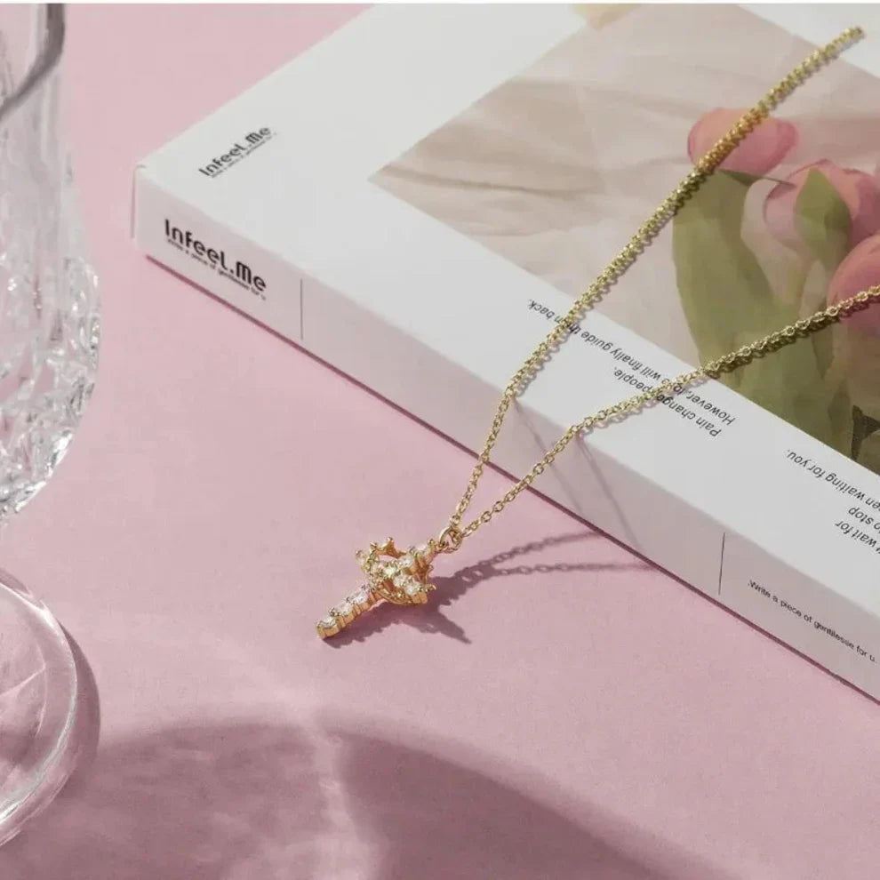 Collier Croix & Couronne Rotative